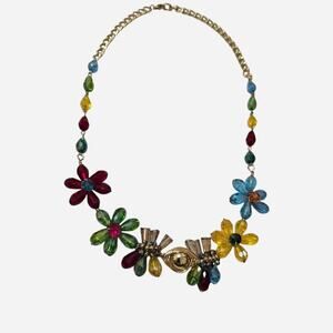 Vibrant glass floral statement necklace